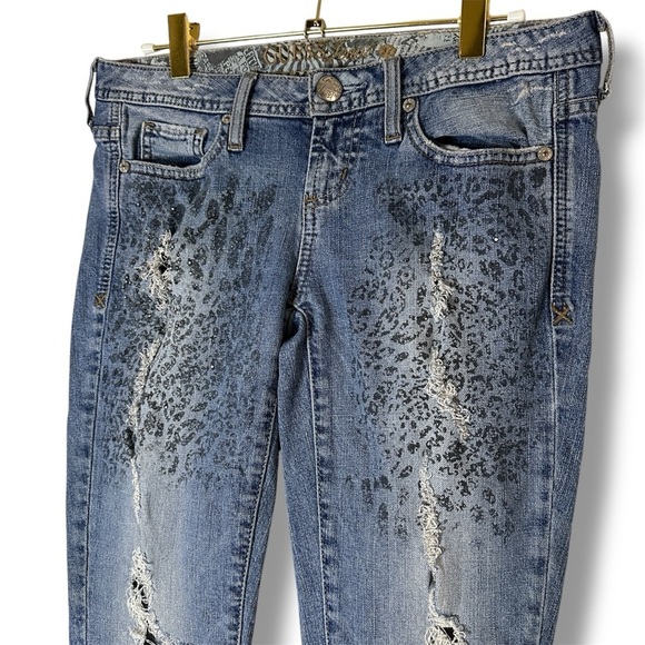 VINTAGE GUESS Scarlet Skinny Leg Bedazzle Y2K Low Rise Hip Hugger Denim Jeans 27 - Picture 8 of 16